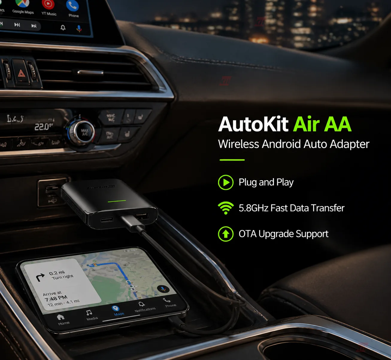 Carlinkit AutoKit Air AA Wireless Android Auto Adapter for Factory Wired AA Vehicles - AutoKit Air AA Wireless Android Auto Adapter