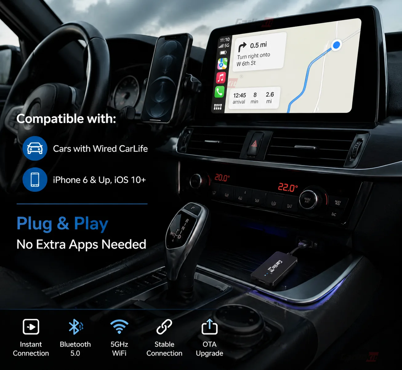 Carlinkit AutoKit Link LC Wireless CarPlay & Android Auto Adapter - Compatible Vehicles & Phones