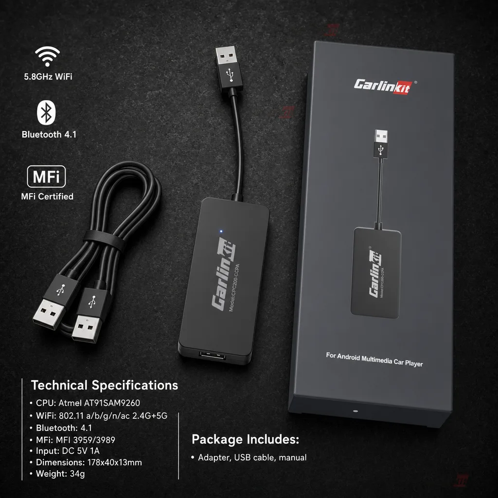 Carlinkit AutoKit ACA Pro Wireless CarPlay & Android Auto Adapter - Specifications & Package Contents