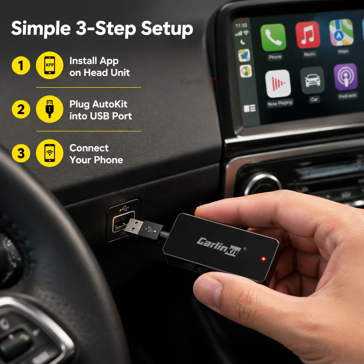 Carlinkit AutoKit ACA Pro Wireless CarPlay & Android Auto Adapter - Simple USB Connection, Instant Upgrade