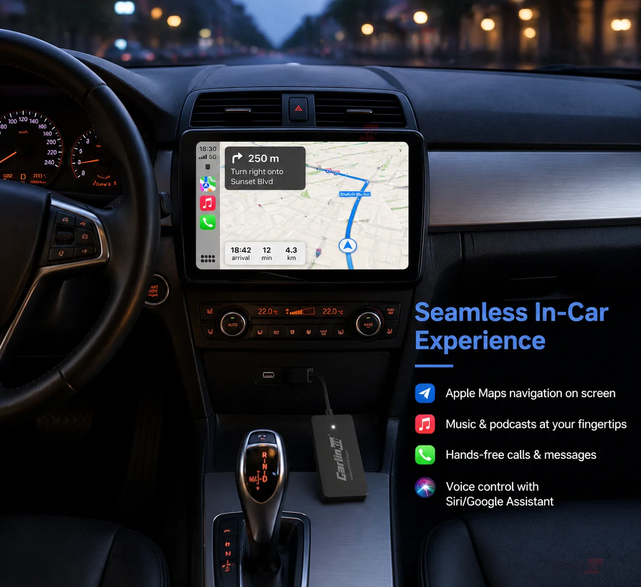 Carlinkit AutoKit ACA SE Wireless CarPlay & Android Auto Adapter - In-Car Experience