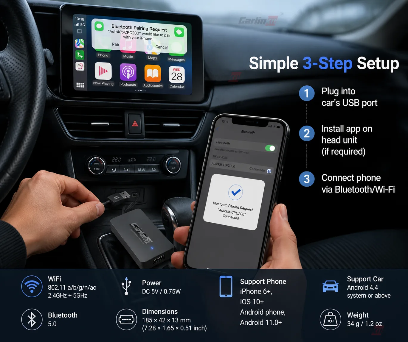 Carlinkit AutoKit ACA SE Wireless CarPlay & Android Auto Adapter - Easy Installation