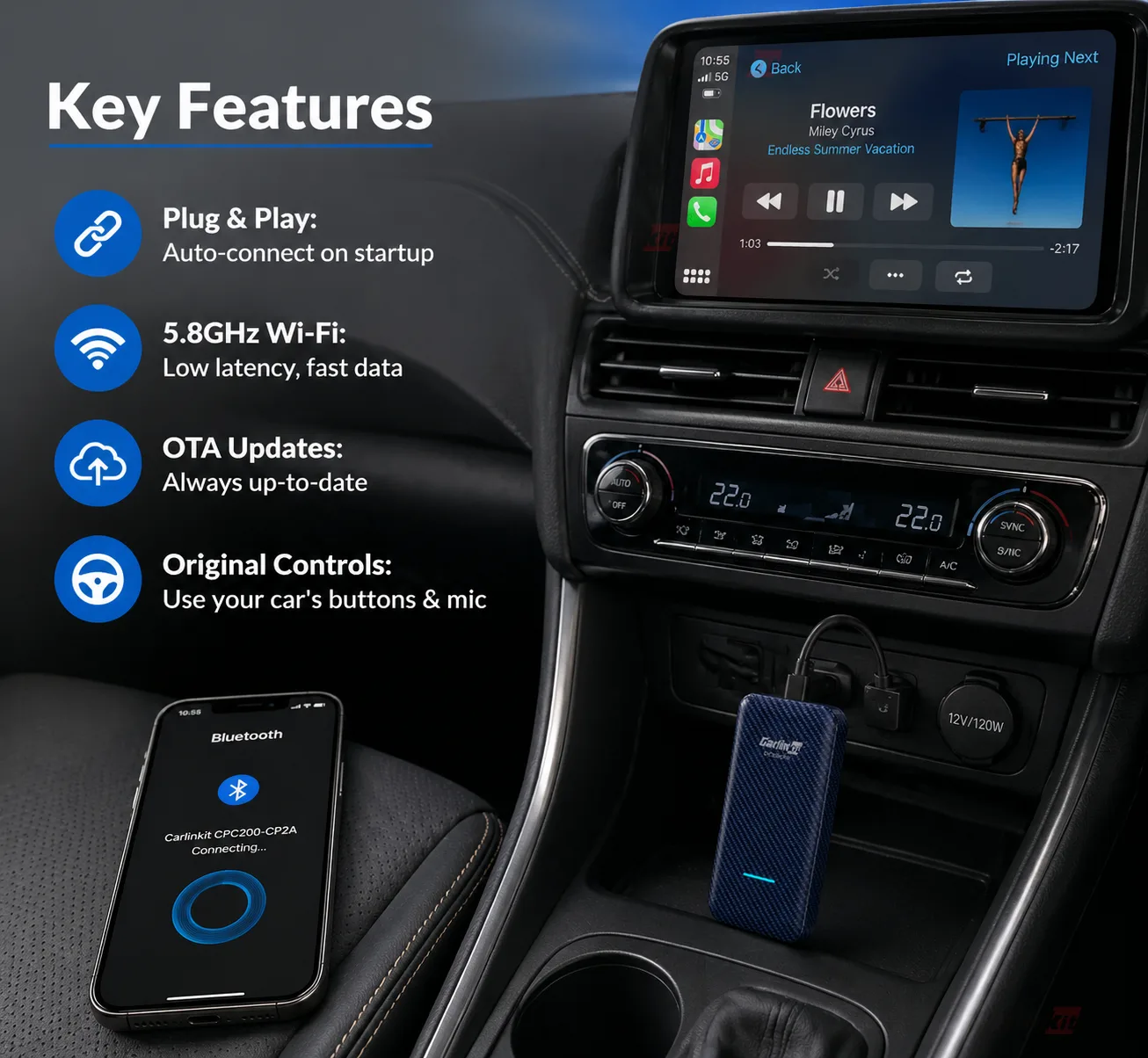 Carlinkit AutoKit Link CA Mini Wireless CarPlay & Android Auto Adapter - Key Features at a Glance