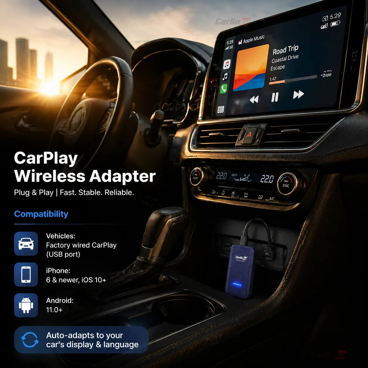 Carlinkit AutoKit Link CA Mini Wireless CarPlay & Android Auto Adapter - Works with Your Car and Phone