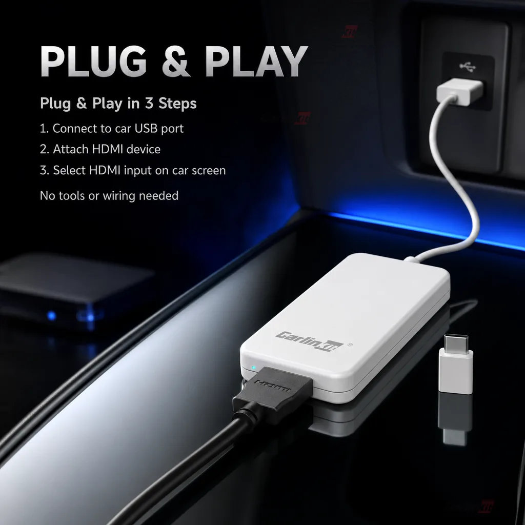 Carlinkit AutoKit Link CHD Wireless CarPlay Adapter HDMI Dongle - Simple 3-Step Installation