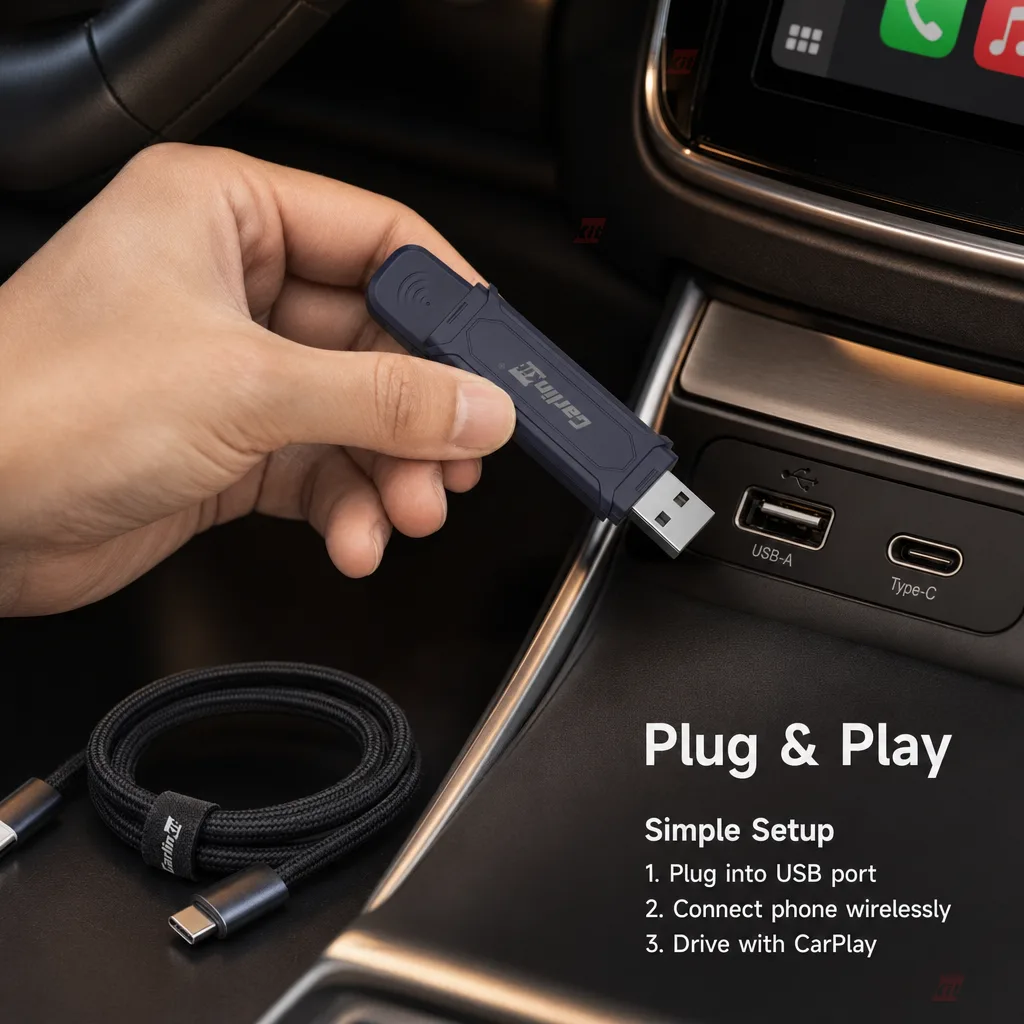 Carlinkit AutoKit Air CA5 Wireless CarPlay & Android Auto Adapter - Plug and Play Installation