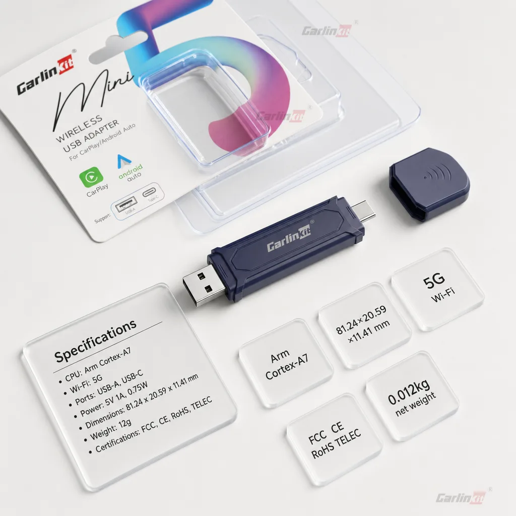 Carlinkit AutoKit Air CA5 Wireless CarPlay & Android Auto Adapter - Specifications & Package Contents