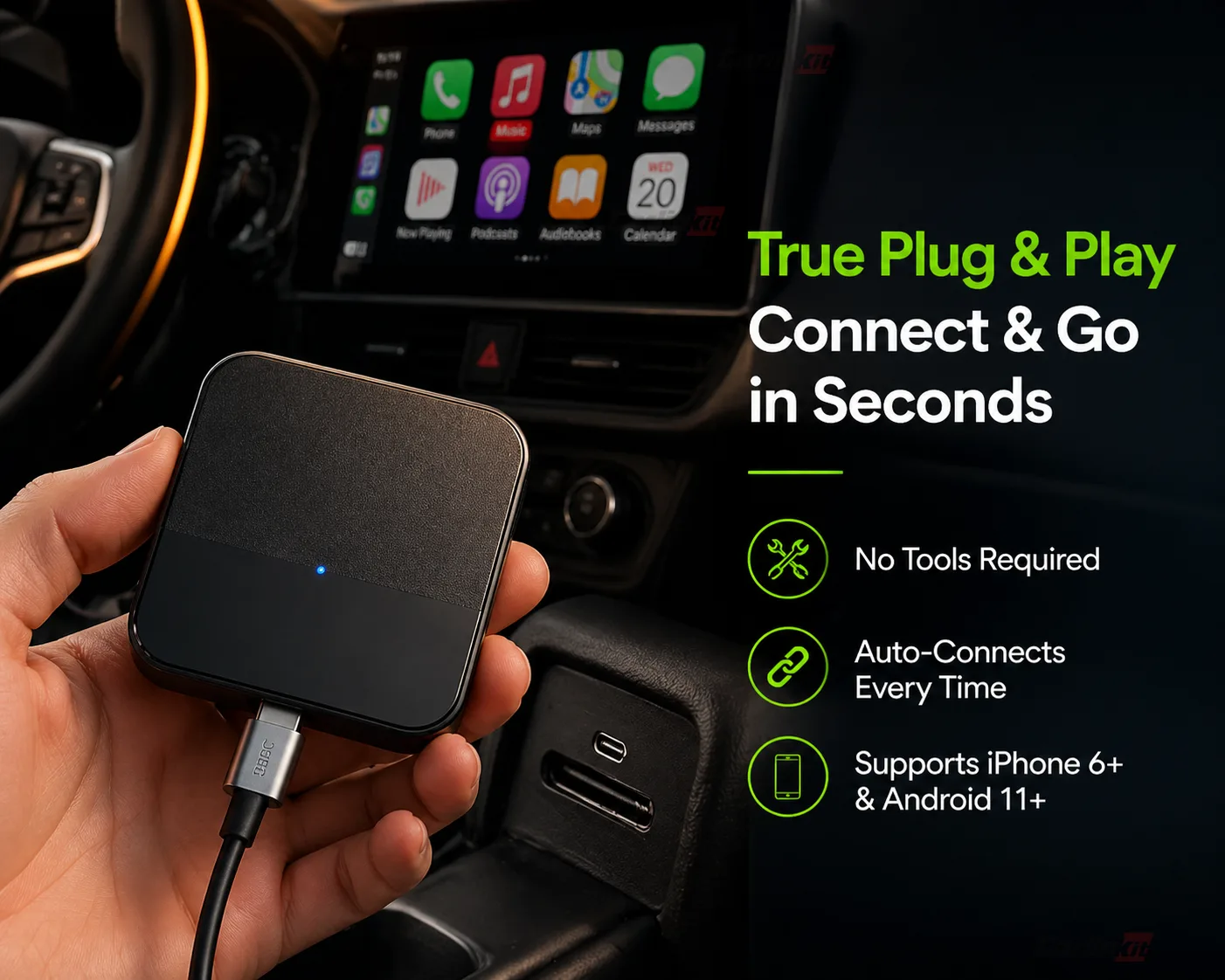 Carlinkit AutoKit Air CA33 Pro Wireless CarPlay & Android Auto Adapter - True Plug & Play – No Tools Needed