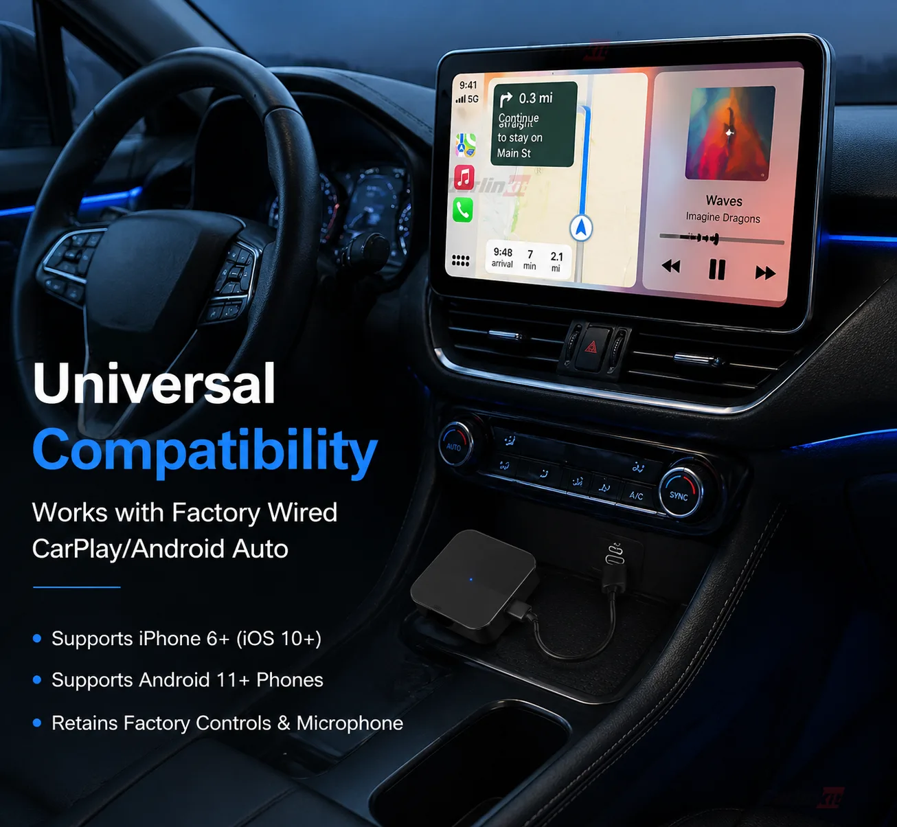 Carlinkit AutoKit Air CA33 Pro Wireless CarPlay & Android Auto Adapter - Compatible with Most Factory Wired CarPlay Vehicles