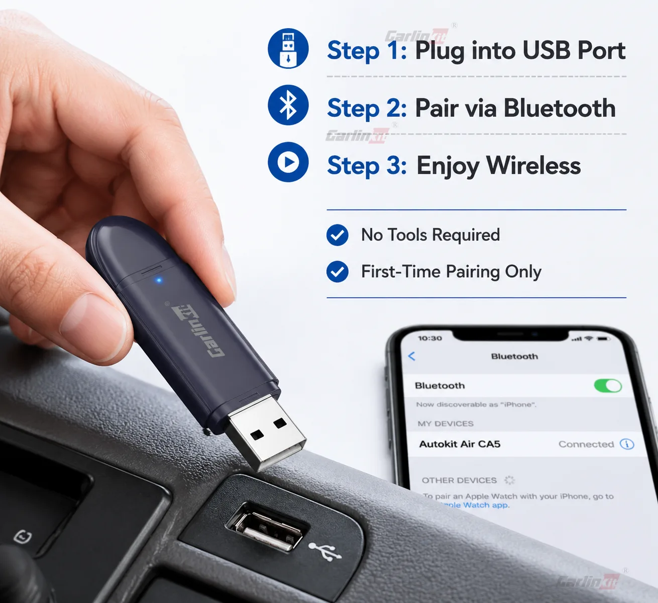 Carlinkit AutoKit Air CA5 Wireless CarPlay & Android Auto Adapter - Simple Plug & Play Setup