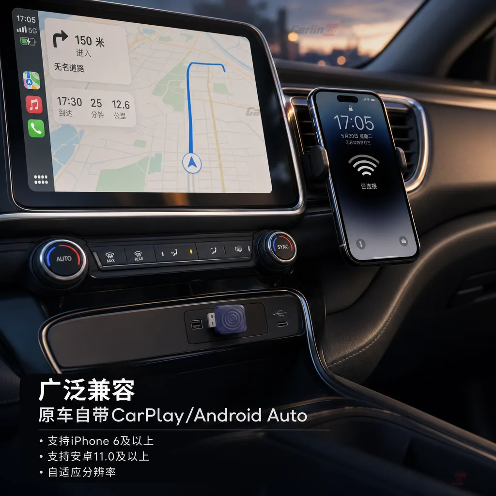 Carlinkit AutoKit Air CA1 Mini Wireless CarPlay & Android Auto Adapter - 兼容性说明:支持车型与手机