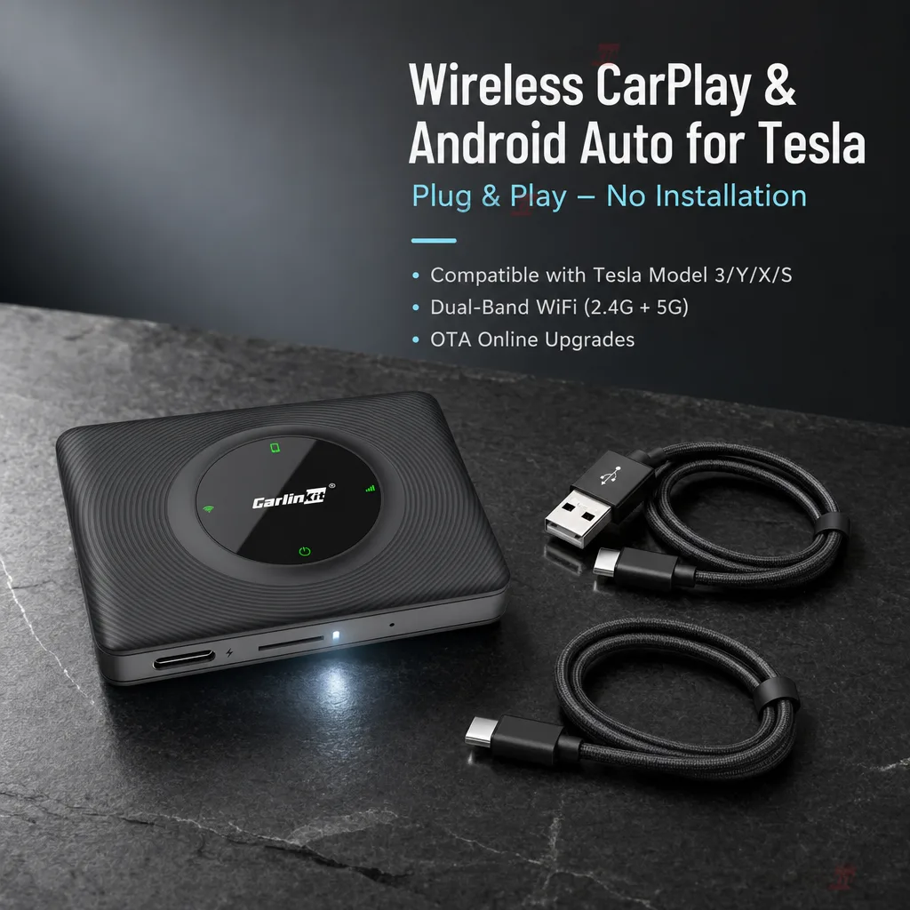 Carlinkit AutoKit T2C Wireless CarPlay & Android Auto Adapter for Tesla Model 3 Y X S - Wireless CarPlay for Tesla – Plug & Play Upgrade