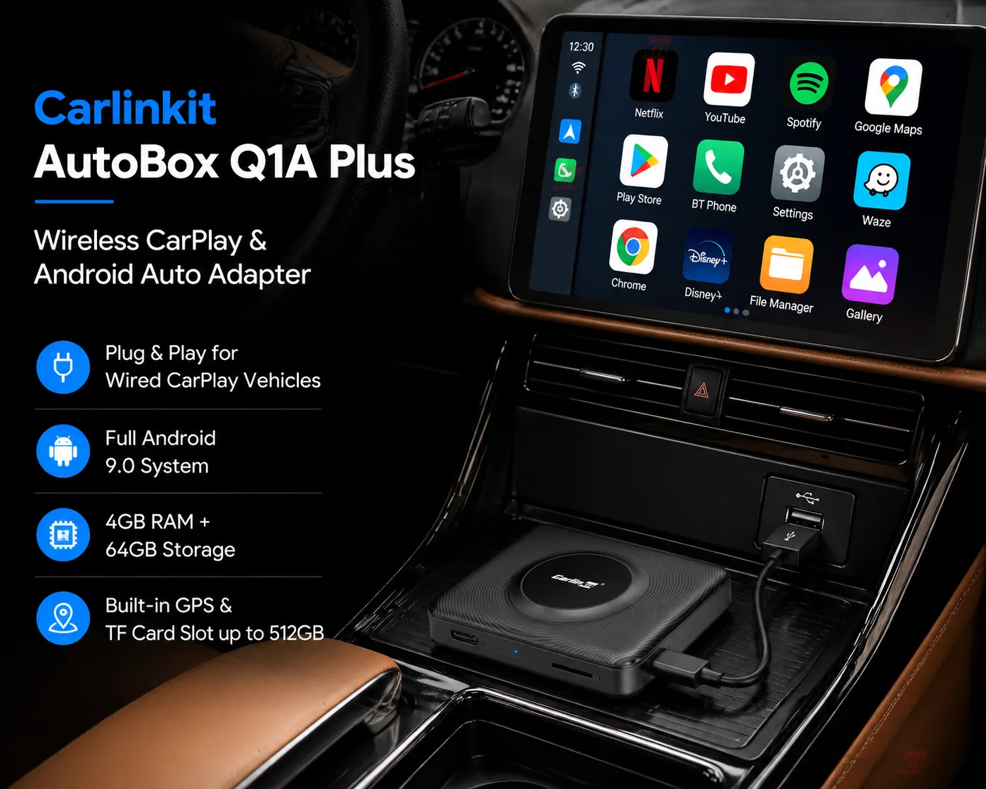 Carlinkit AutoBox Q1 A Plus 无线 CarPlay Android Auto 适配器 - Wireless CarPlay & Android Auto Adapter