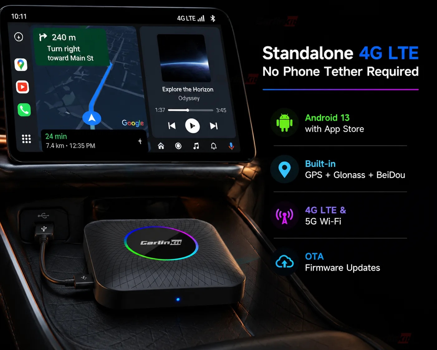 Carlinkit AutoBox Pro Ambient Wireless CarPlay & Android Auto Dongle - Built-in 4G LTE & Android 13 – Endless Entertainment