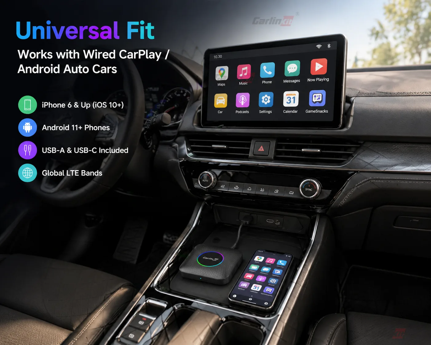 Carlinkit AutoBox Pro Ambient Wireless CarPlay & Android Auto Dongle - Universal Compatibility – Works with Most Cars & Phones