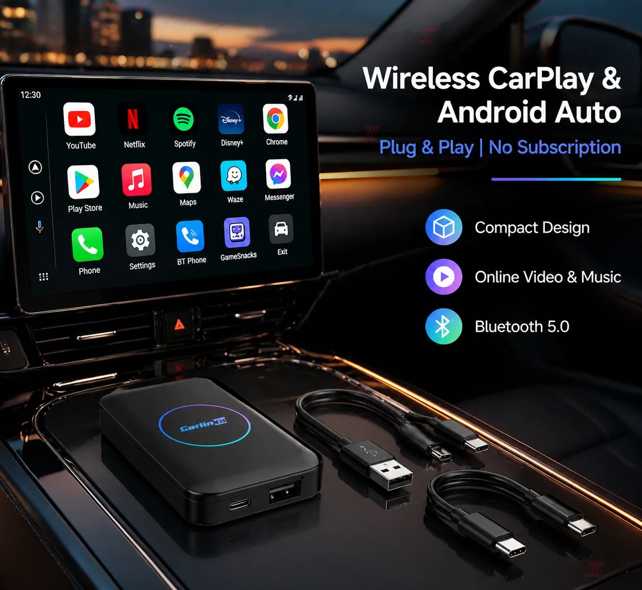 Carlinkit AutoBox A1 Mini Wireless CarPlay & Android Auto Adapter - Plug & Play Wireless CarPlay & Android Auto
