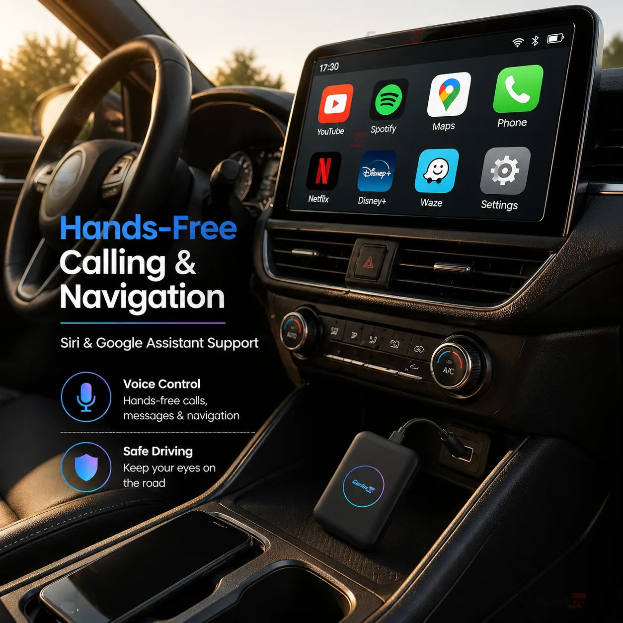 Carlinkit AutoBox A1 Mini Wireless CarPlay & Android Auto Adapter - Hands-Free Calls & Navigation