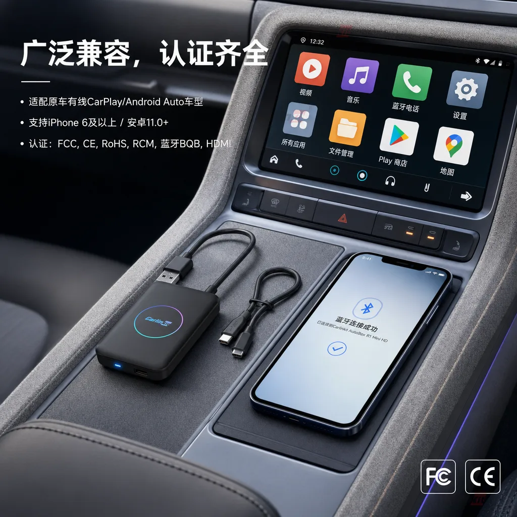 Carlinkit AutoBox R1 Mini HD 无线 CarPlay Android Auto 适配器 - 兼容性说明