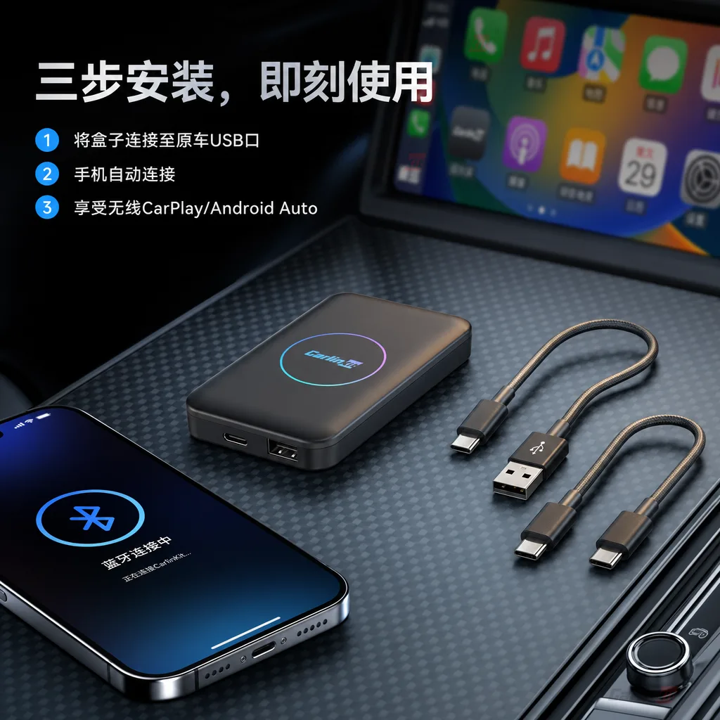 Carlinkit AutoBox R1 Mini HD 无线 CarPlay Android Auto 适配器 - 安装步骤:即插即用