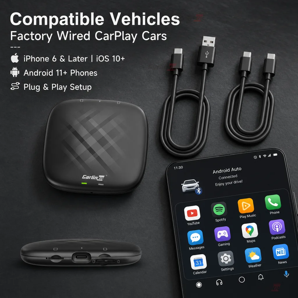 Carlinkit AutoBox Q1 Mini Wireless CarPlay Android Auto Adapter - Compatibility – Works with Most Factory Wired CarPlay Cars