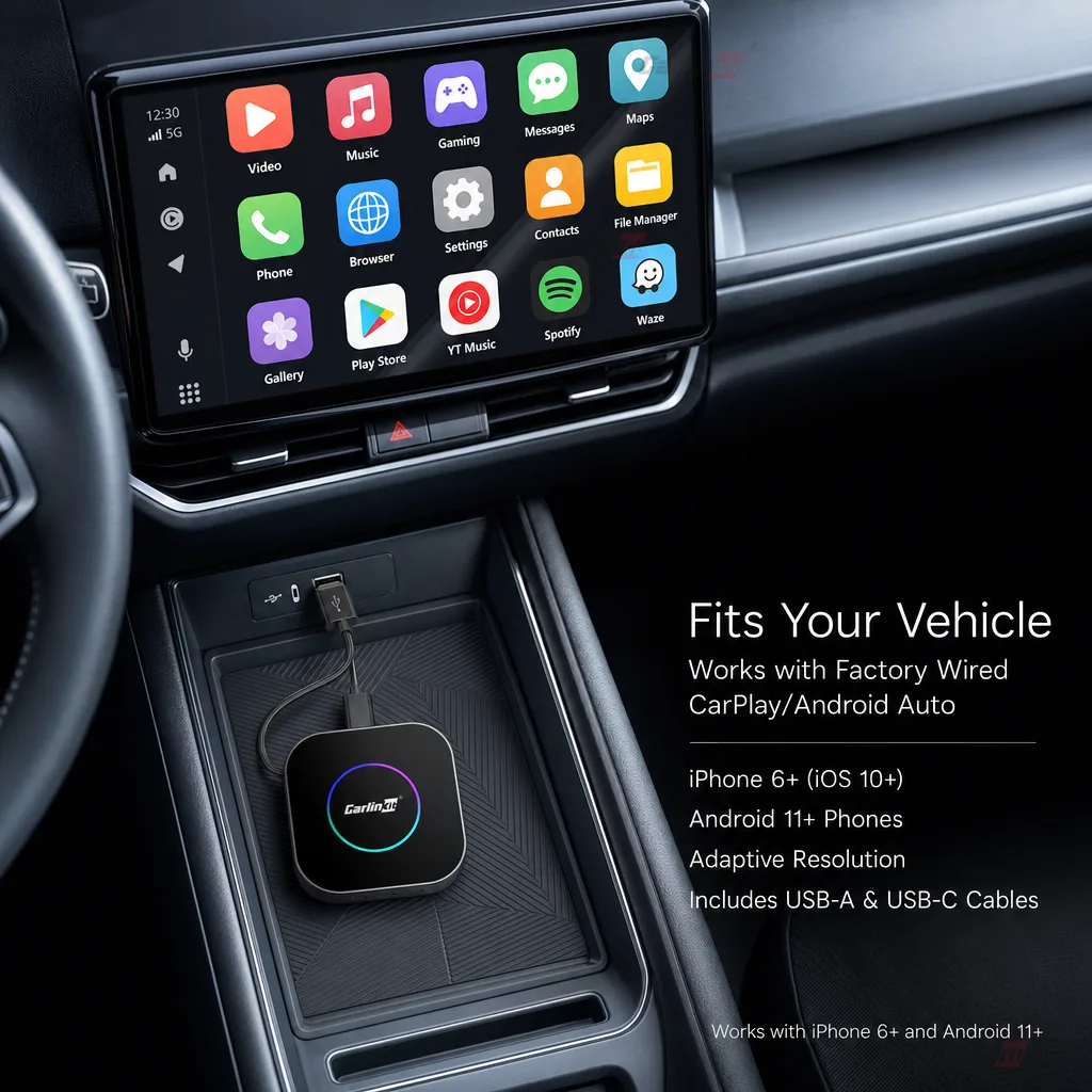 Carlinkit AutoBox Q3 B Plus Wireless CarPlay & Android Auto Adapter - Universal Compatibility