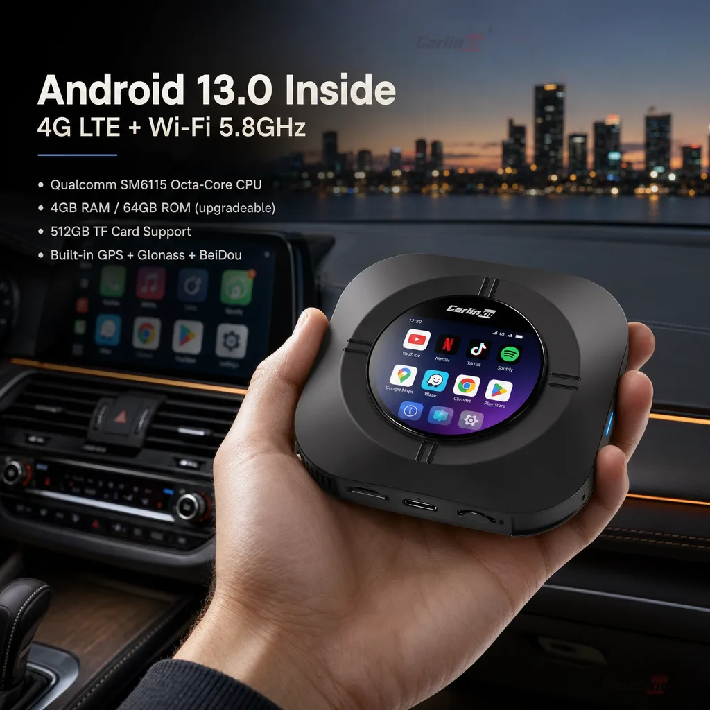 Carlinkit AutoBox Q3 P Plus Wireless CarPlay & Android Auto Adapter - Powerful Android 13.0 System with 4G LTE