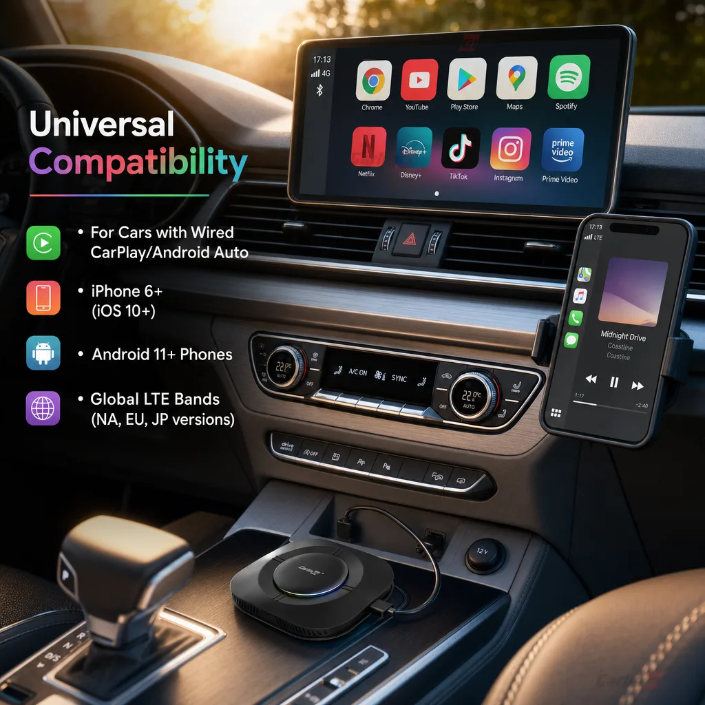 Carlinkit AutoBox Q3 P Plus Wireless CarPlay & Android Auto Adapter - Works with Most Cars and Phones