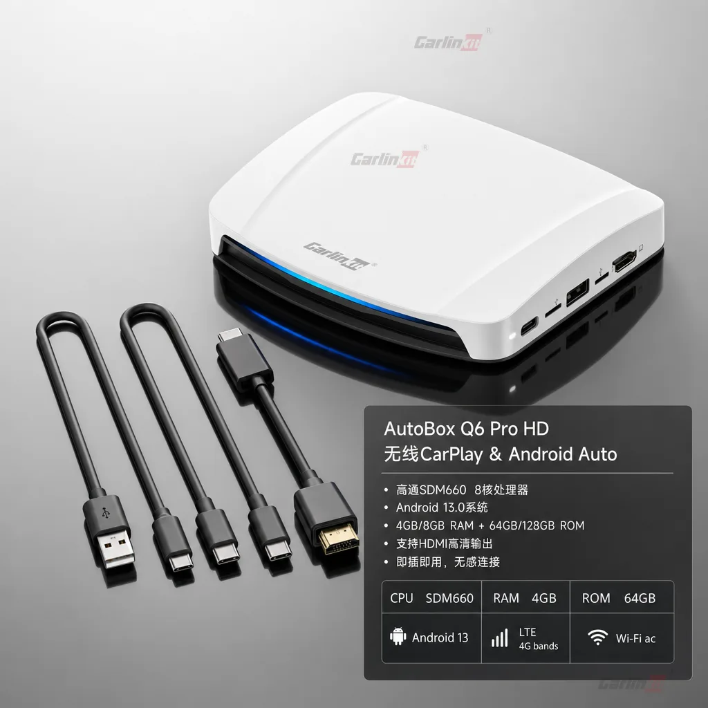 Carlinkit AutoBox Q6 Pro HD 无线 CarPlay & Android Auto 适配器 - 产品主图