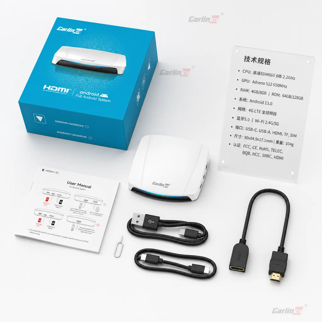 Carlinkit AutoBox Q6 Pro HD 无线 CarPlay & Android Auto 适配器 - 产品规格