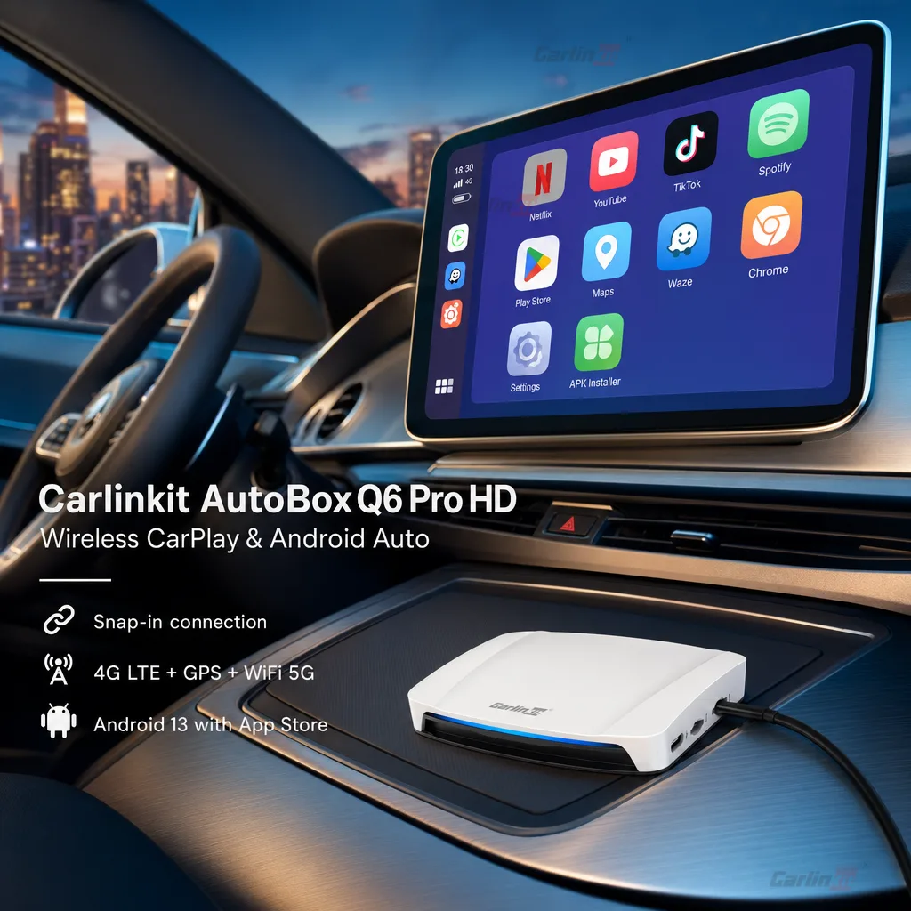 Carlinkit AutoBox Q6 Pro HD Wireless CarPlay & Android Auto Adapter - Instant Wireless CarPlay & Android Auto
