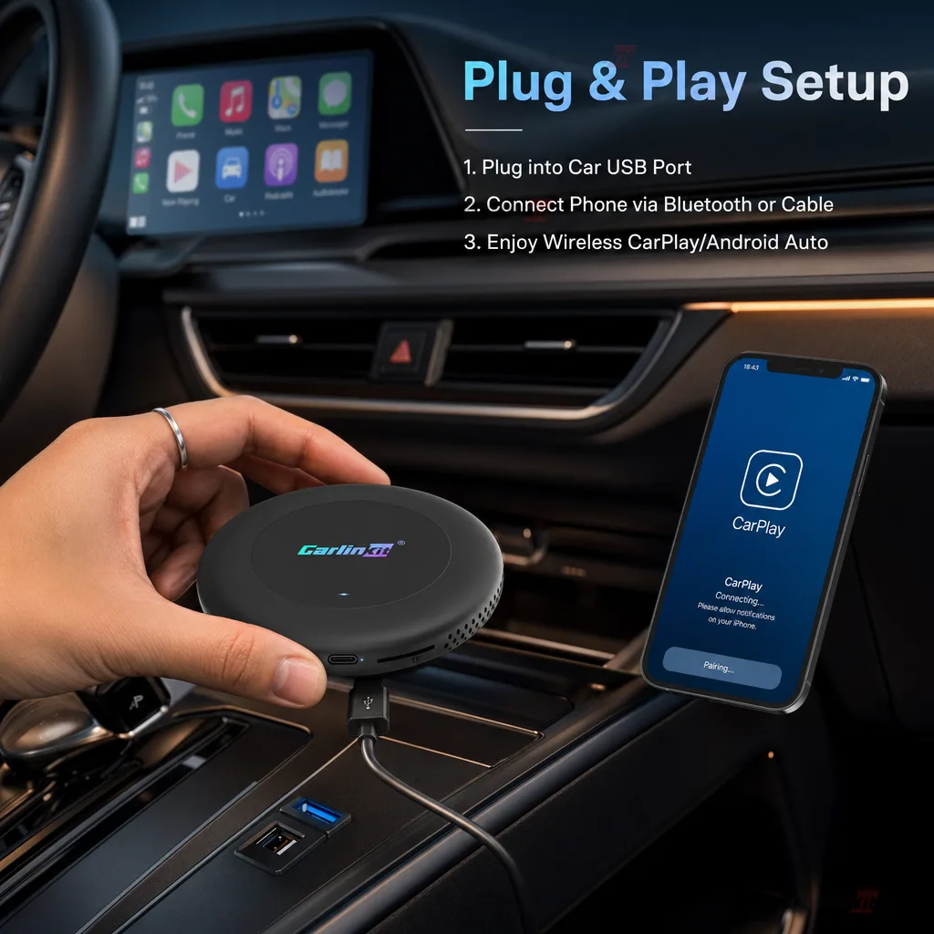 Carlinkit AutoBox Q7 Ultra2 Wireless CarPlay & Android Auto Adapter - Simple Plug & Play Installation