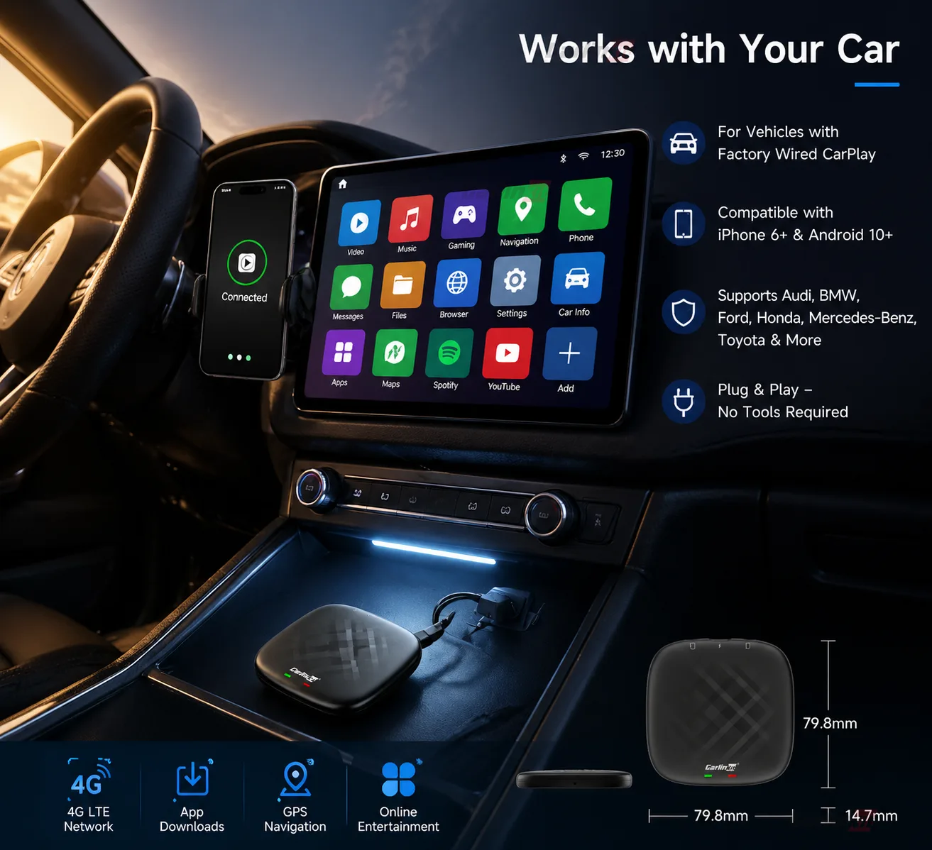 Carlinkit AutoBox Q1 Plus Wireless CarPlay & Android Auto Adapter - Compatible with Most Wired CarPlay Vehicles