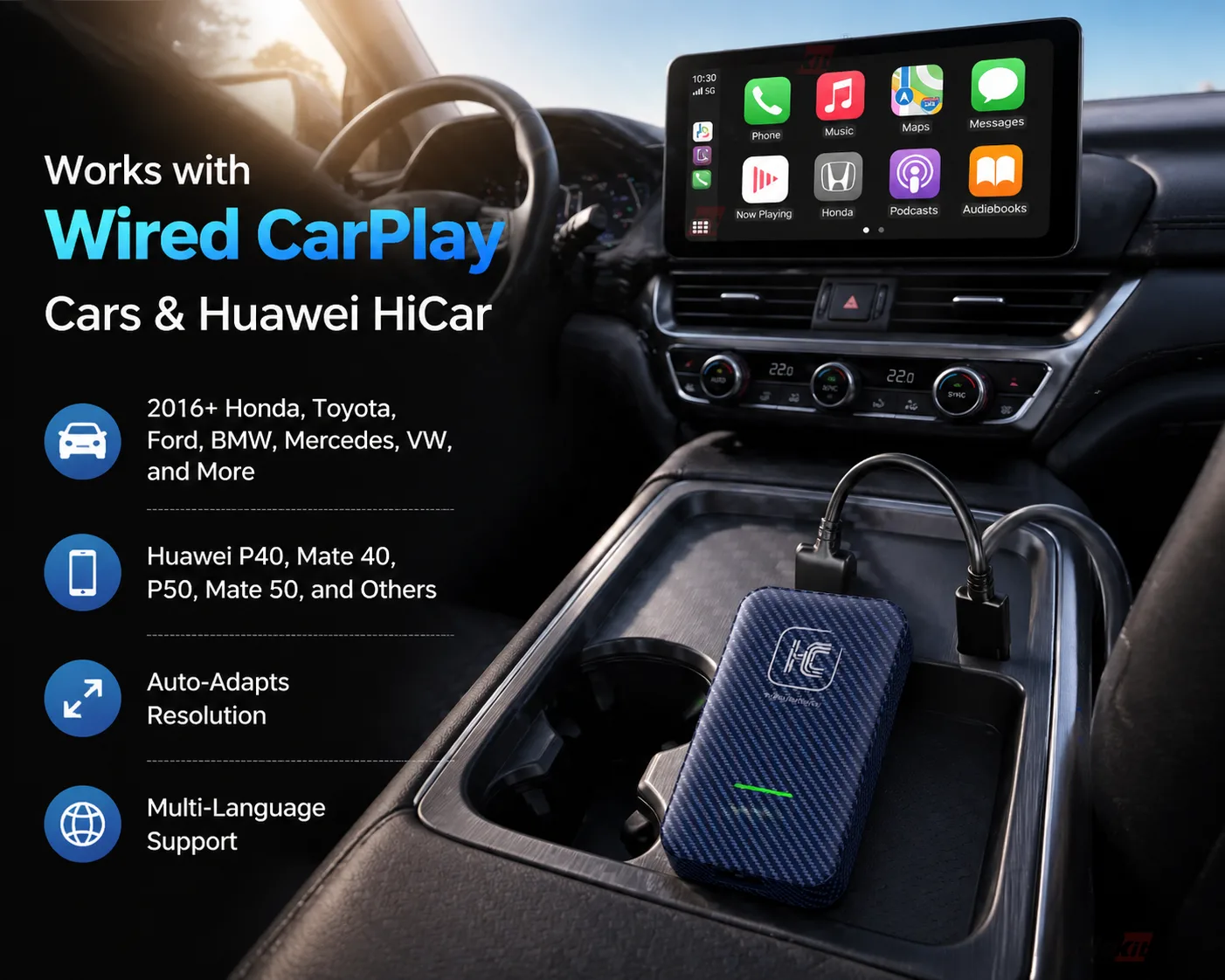 Carlinkit AutoKit Link CH Wireless CarPlay & Android Auto Adapter - Compatible with Wired CarPlay Cars & Huawei HiCar