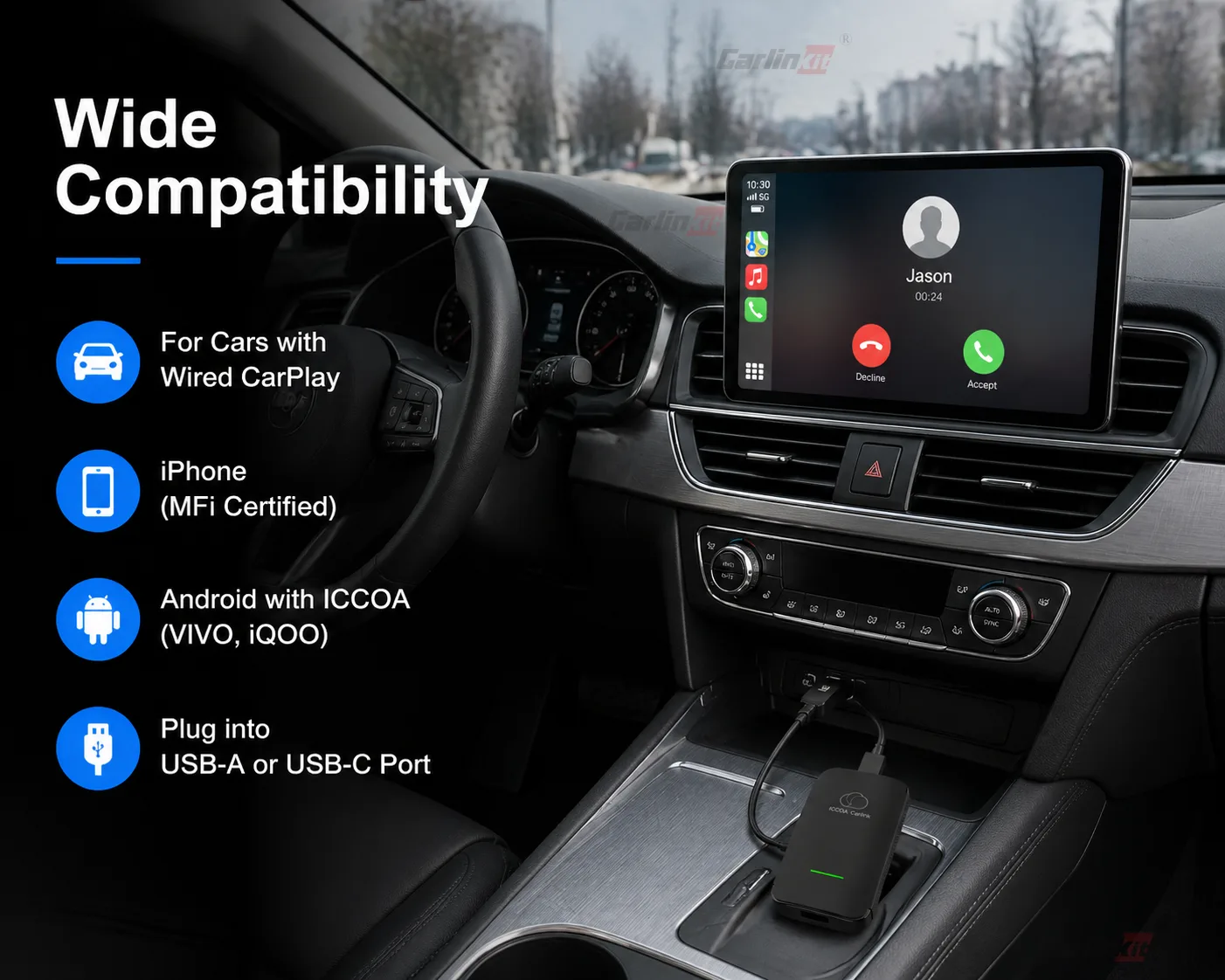 Carlinkit AutoKit Link CICA Wireless CarPlay & Android Auto Adapter - Compatibility
