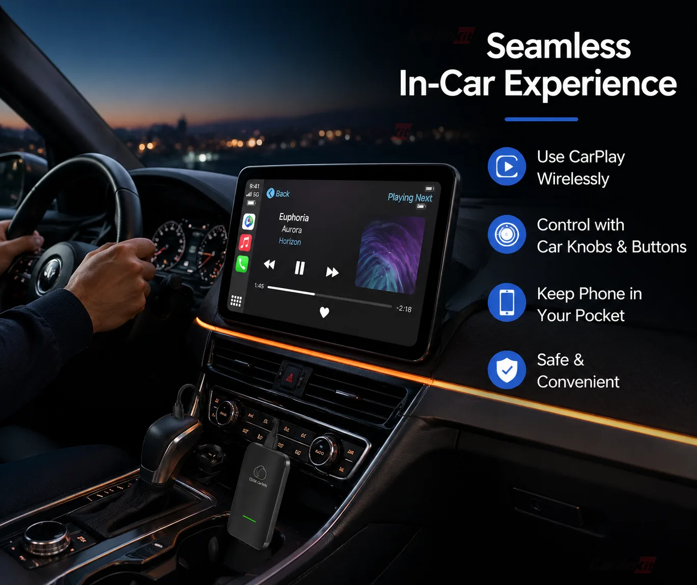 Carlinkit AutoKit Link CICA Wireless CarPlay & Android Auto Adapter - In-Car Experience