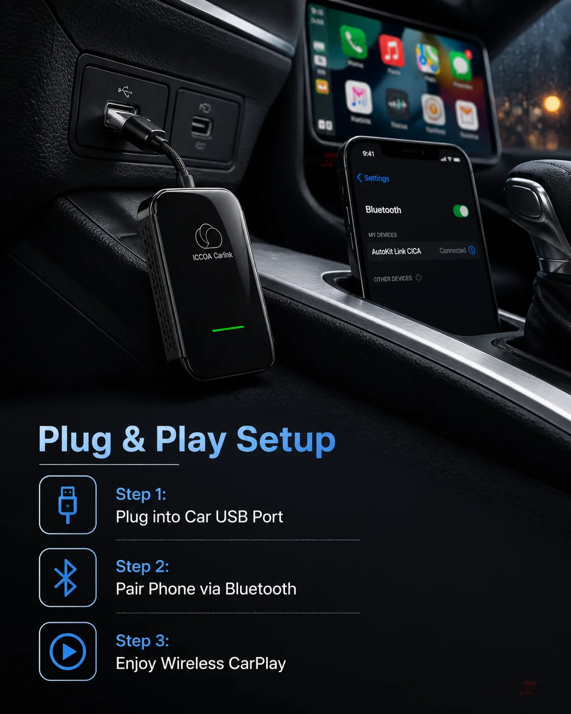 Carlinkit AutoKit Link CICA Wireless CarPlay & Android Auto Adapter - Easy Installation