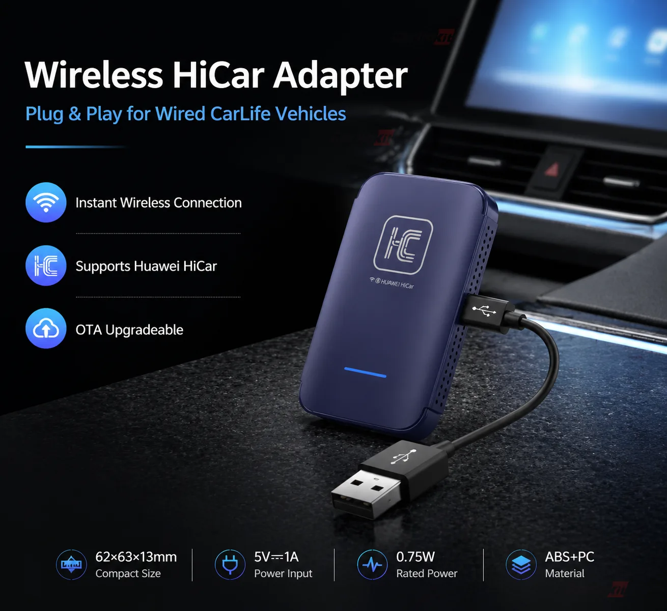 Carlinkit AutoKit Link CH2 Wireless CarPlay & Android Auto Adapter for Wired CarLife - AutoKit Link CH2 – Wireless HiCar Adapter