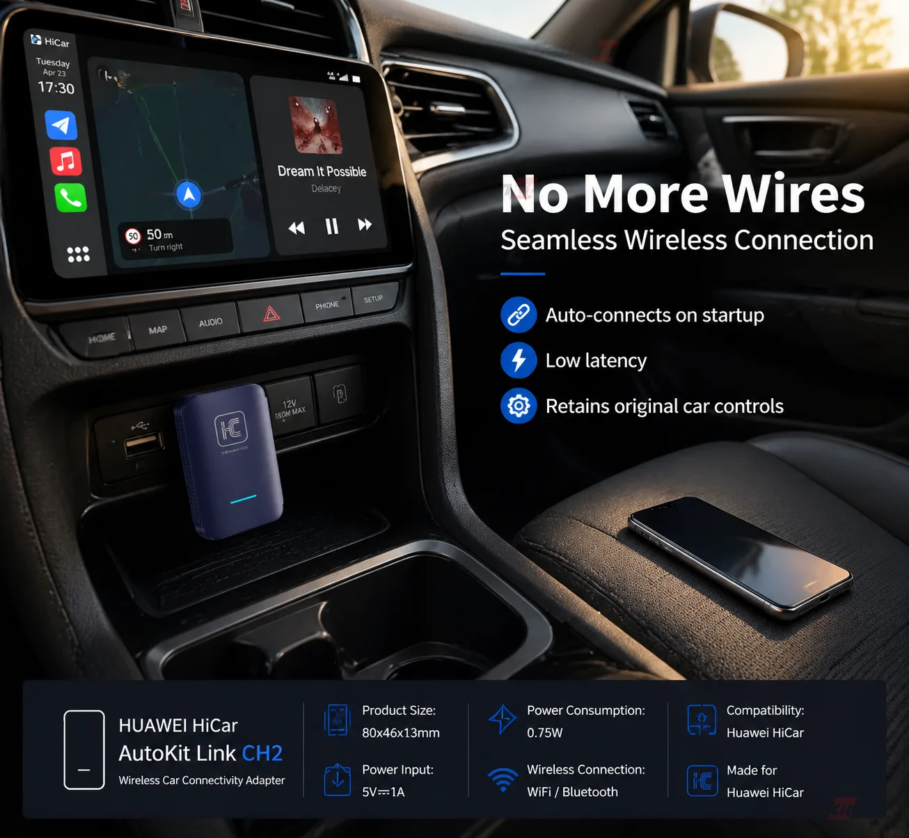 Carlinkit AutoKit Link CH2 Wireless CarPlay & Android Auto Adapter for Wired CarLife - Instant Wireless Freedom