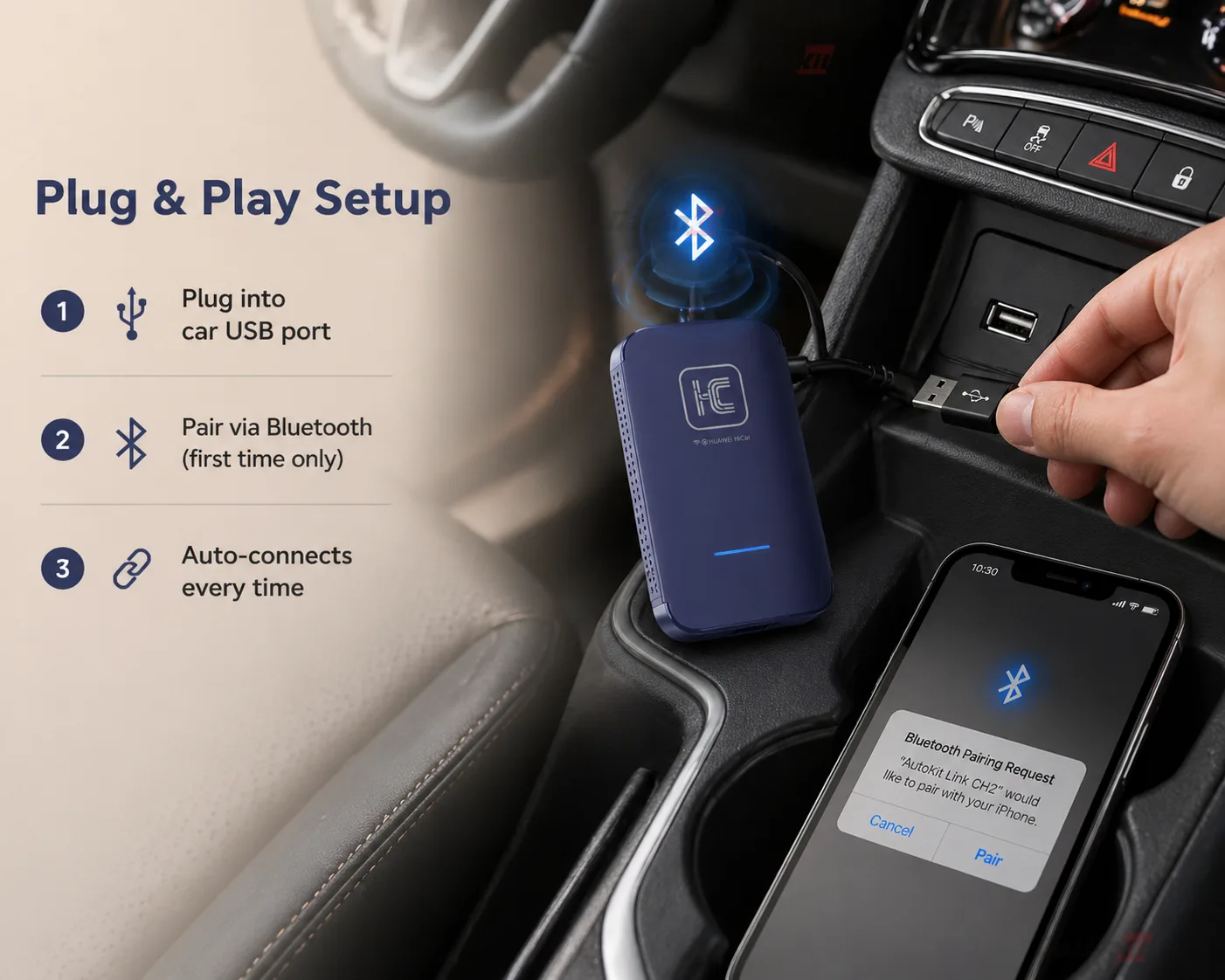 Carlinkit AutoKit Link CH2 Wireless CarPlay & Android Auto Adapter for Wired CarLife - Simple Plug & Play Installation
