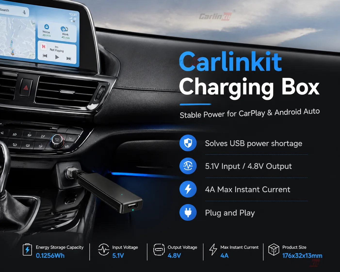 Carlinkit Charging Box Power Hub for Wireless CarPlay & Android Auto - Solve Car USB Power Shortage
