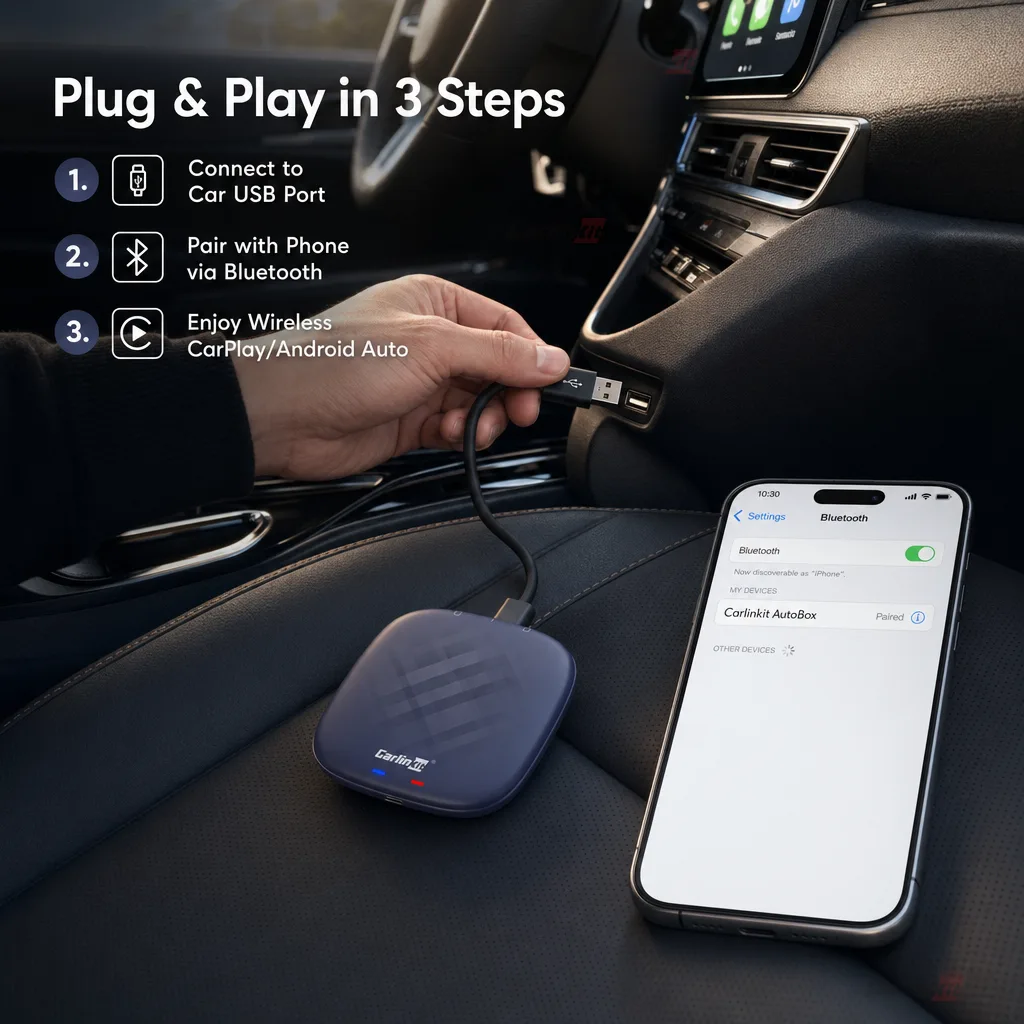 Carlinkit AutoBox Q4 Pro 138版 无线CarPlay Android Auto安卓盒子 - Plug & Play Setup