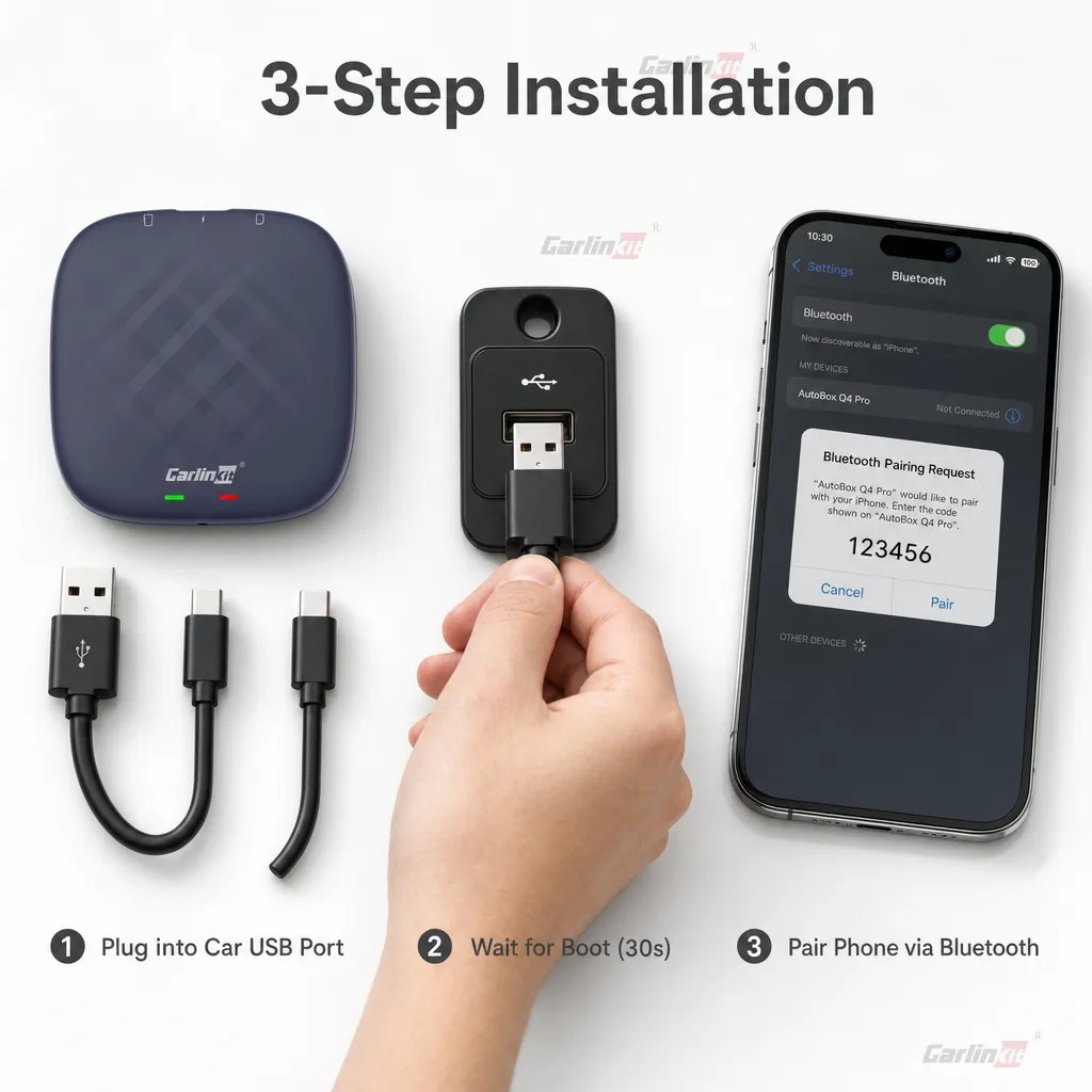Carlinkit AutoBox Q4 Pro (668) Wireless CarPlay & Android Auto Adapter - Simple Plug & Play Setup