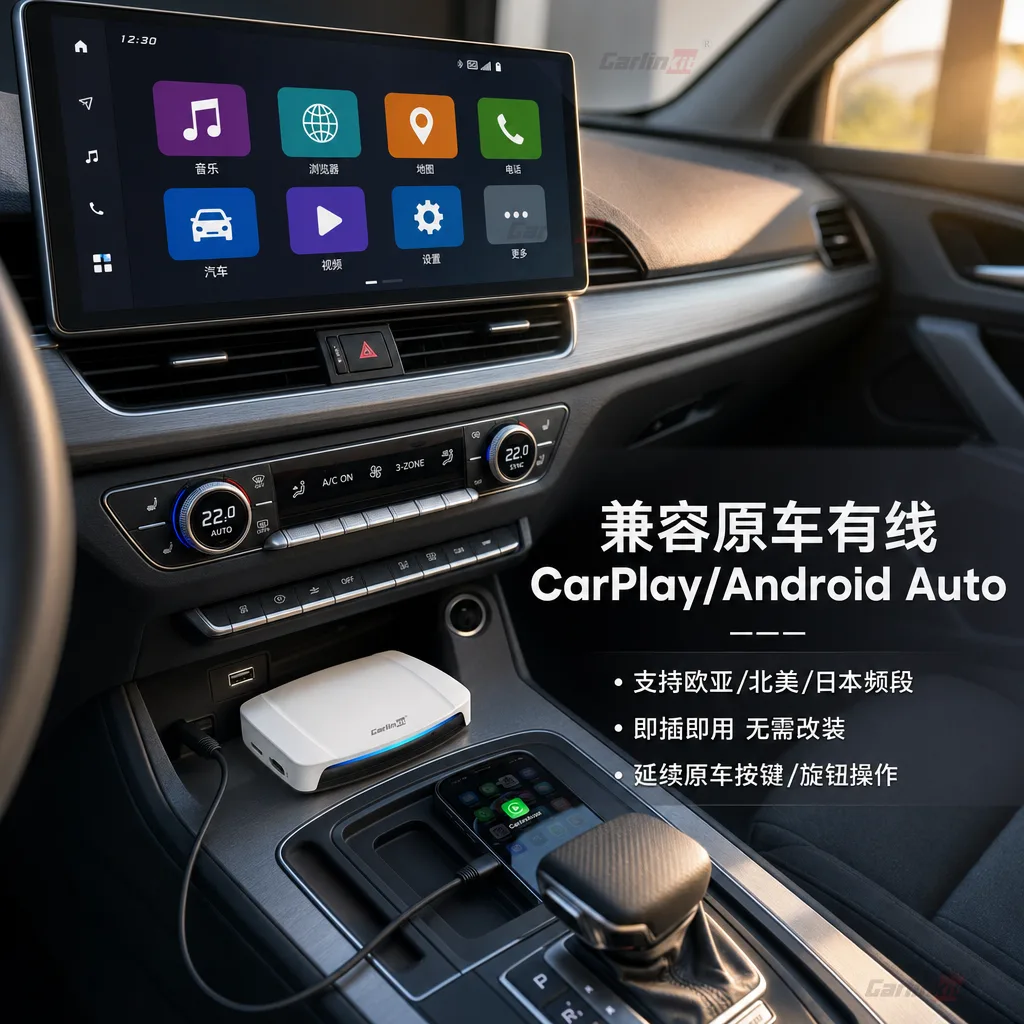 Carlinkit AutoBox Q5 Pro HD 无线 CarPlay/Android Auto 适配器 - 广泛兼容：原车有线CarPlay/Android Auto车型