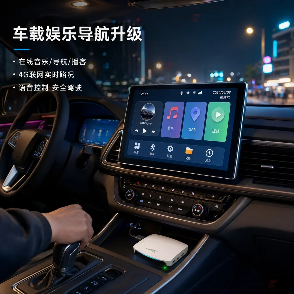 Carlinkit AutoBox Q5 Pro HD 无线 CarPlay/Android Auto 适配器 - 使用场景：车载娱乐与导航升级