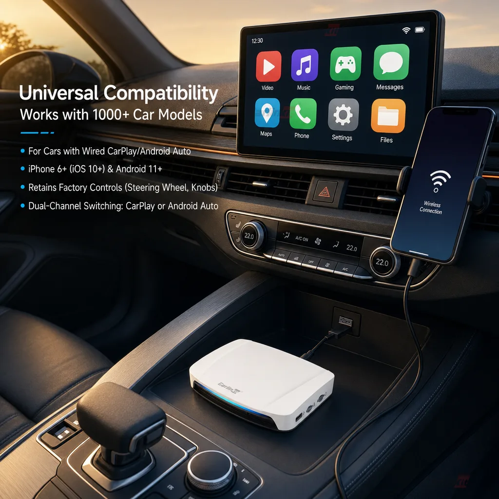 Carlinkit AutoBox Q5 Pro HD SM6225 Wireless CarPlay & Android Auto Adapter - Compatible with Most Cars with Wired CarPlay/Android Auto