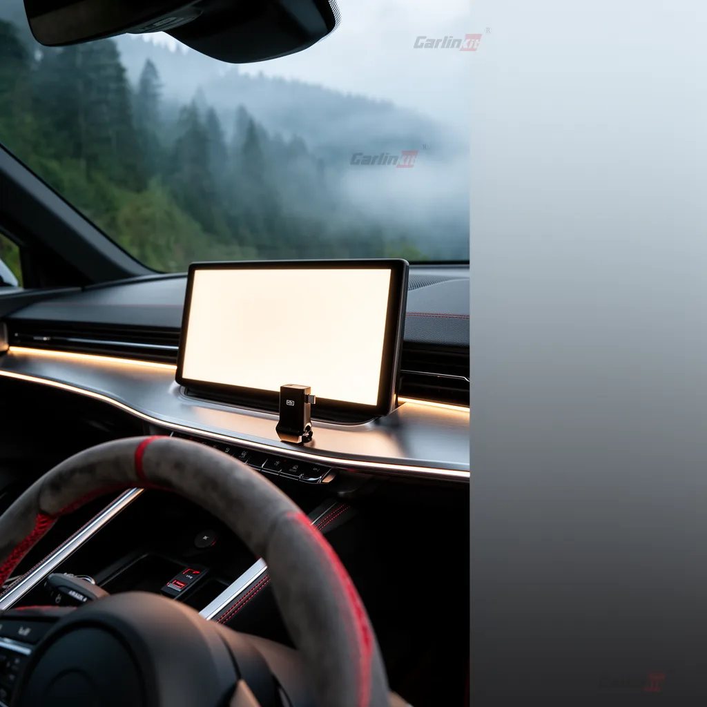 Carlinkit AutoKit Air LL X2 Wireless CarPlay & Android Auto Adapter - Cinematic In-Car Lifestyle Moment