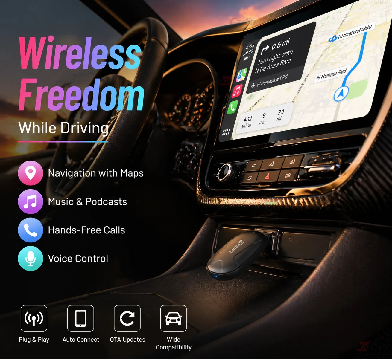 Carlinkit AutoKit Link CHC X1 Wireless CarPlay & Android Auto Adapter - In-Car Experience