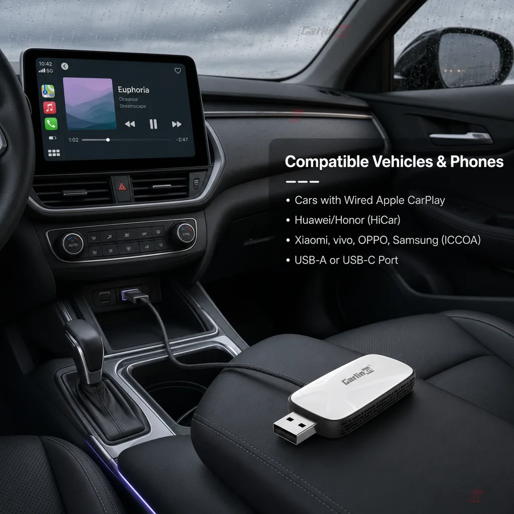 Carlinkit AutoKit CHI X2 Wireless CarPlay & Android Auto Adapter - Works with Your Car and Phone