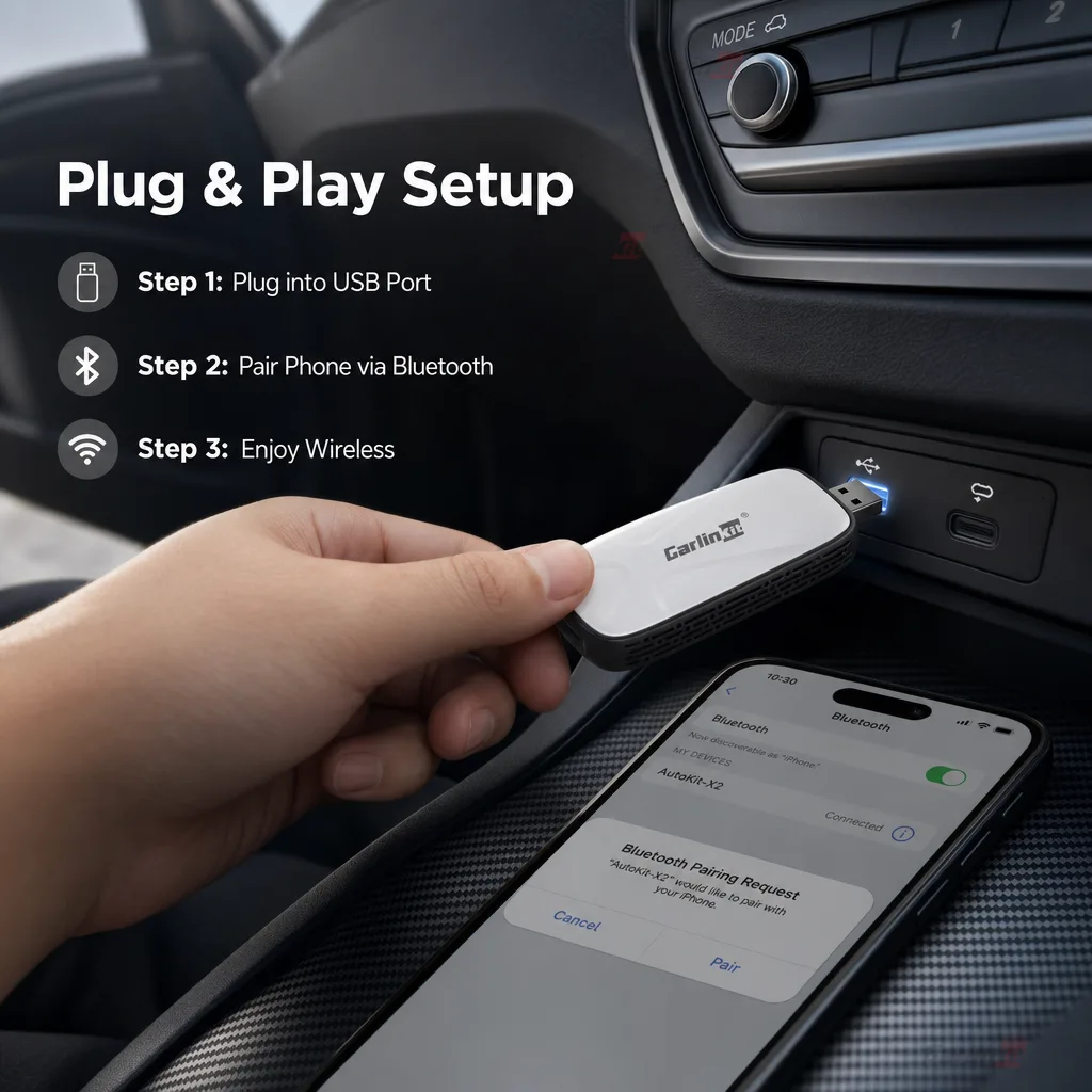 Carlinkit AutoKit CHI X2 Wireless CarPlay & Android Auto Adapter - Simple Plug & Play Installation