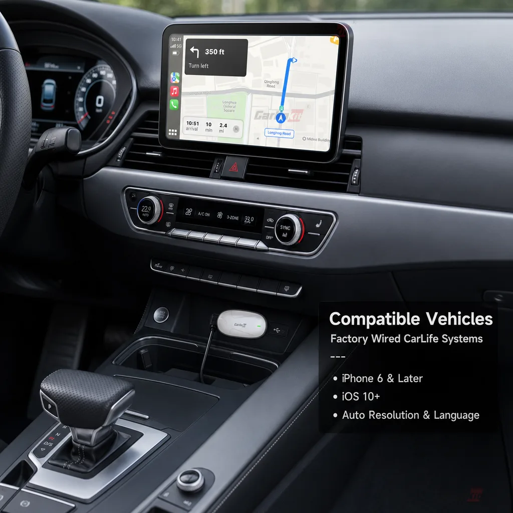 Carlinkit AutoKit Link LC X1 Wireless CarPlay & Android Auto Adapter - Compatible with Wired CarLife Vehicles